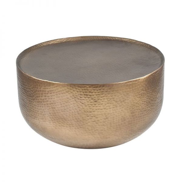 Antique Brass Metal Hammered Effect Drum Shaped Stool - Home