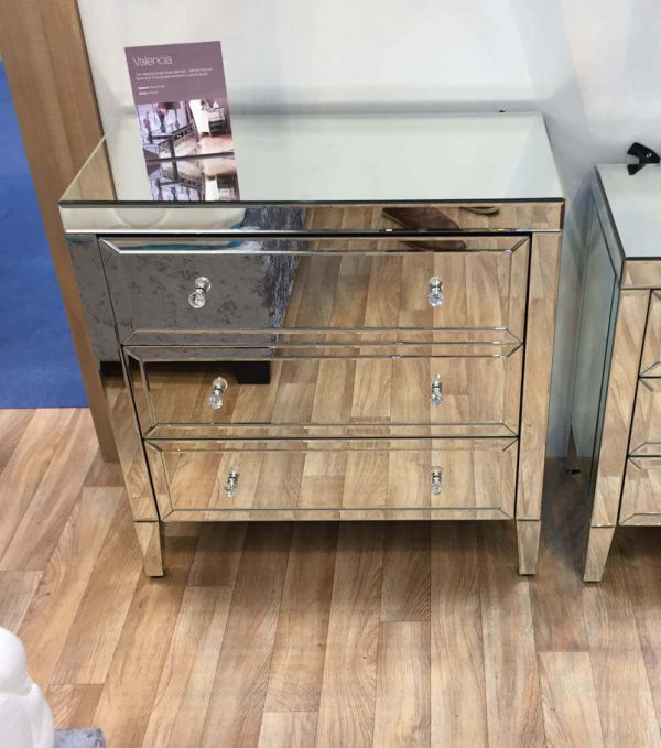 Turia Mirrored 3 Drawer Chest of Drawers | Zurleys